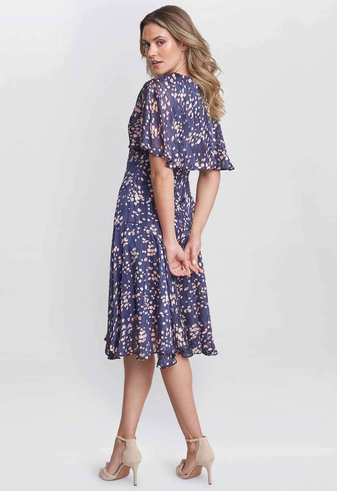 Gina Bacconi Navy Pink Annette Chiffon Dress