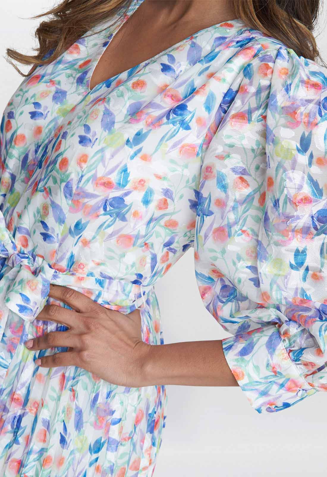 Gina Bacconi Multi Sicily Jacquard Print Dress With Pleated Skirt