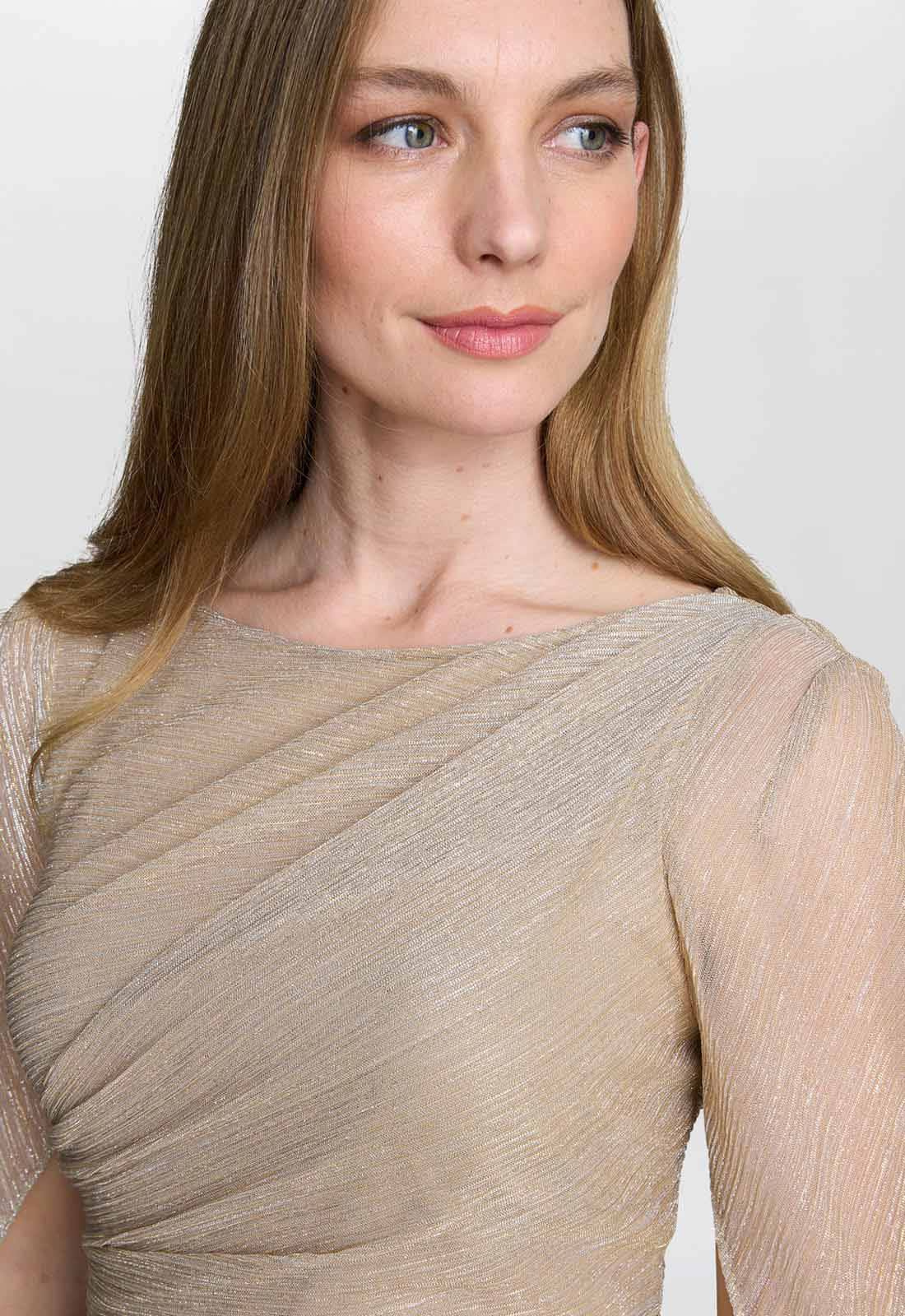 Gina Bacconi Gold Joanna Metallic Knit Maxi Dress