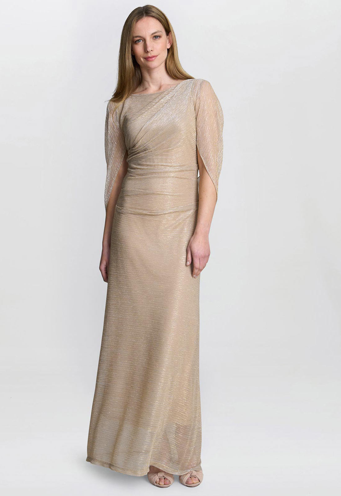 Gina Bacconi Gold Joanna Metallic Knit Maxi Dress