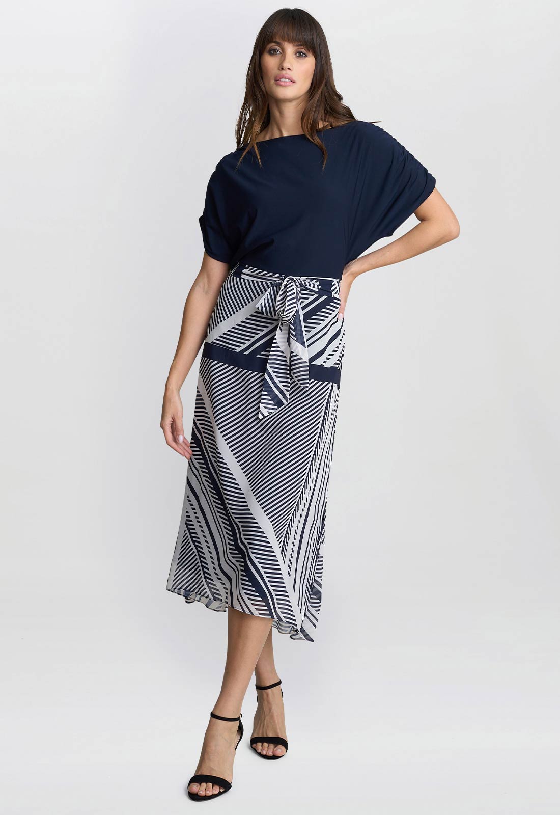 Gina Bacconi Navy Brooke Stripe Dress