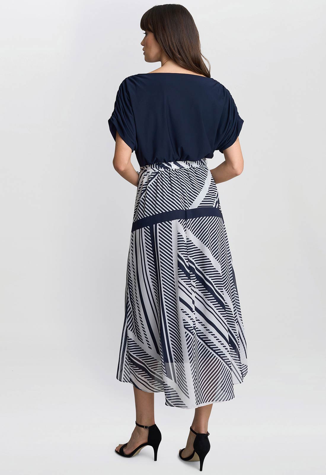 Gina Bacconi Navy Brooke Stripe Dress