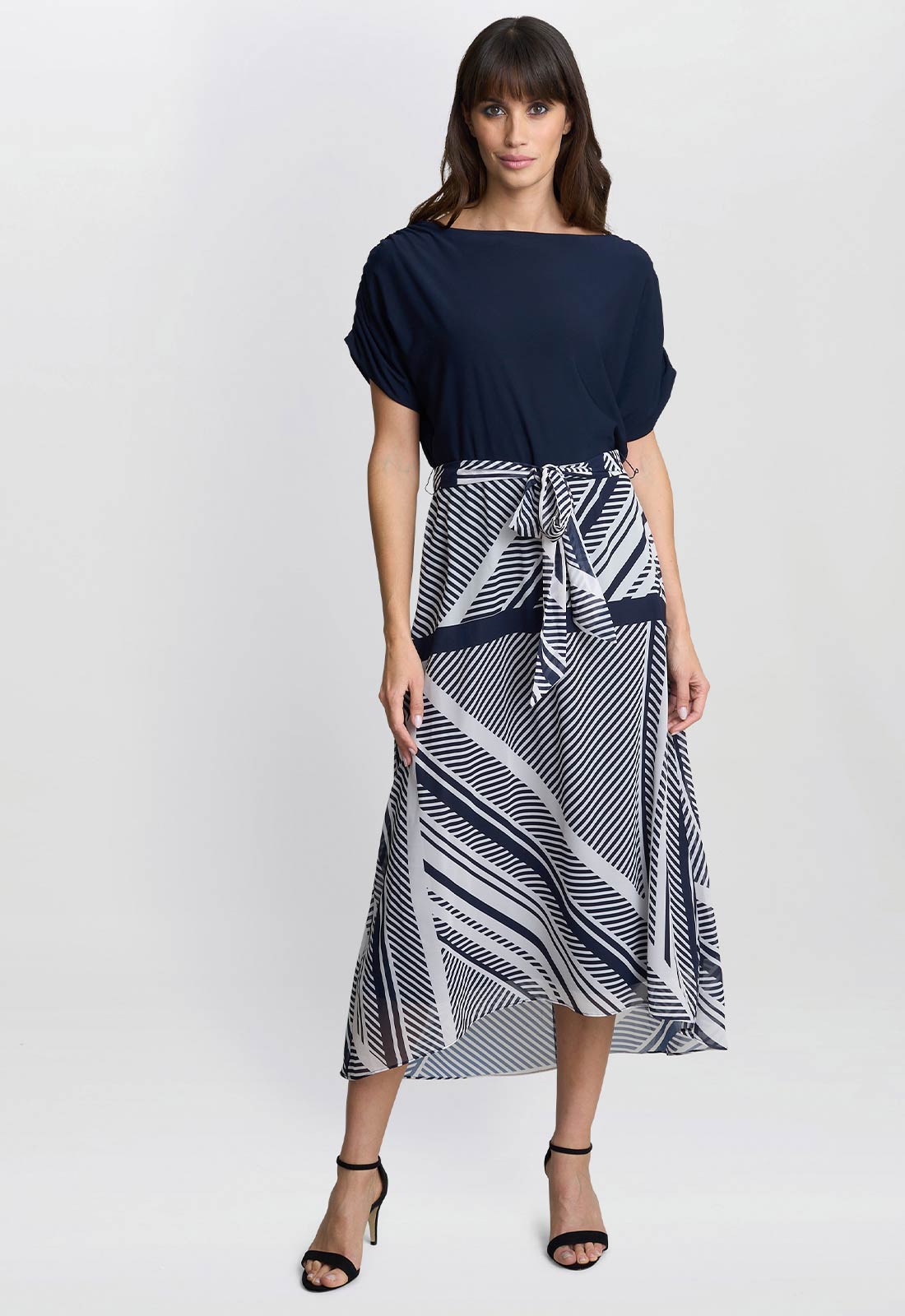 Gina Bacconi Navy Brooke Stripe Dress