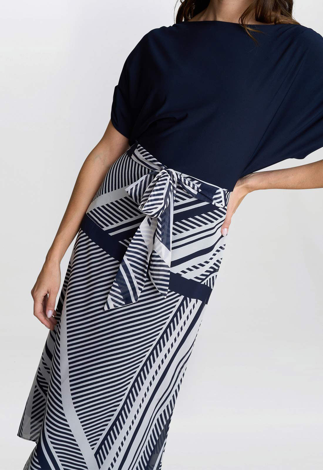 Gina Bacconi Navy Brooke Stripe Dress