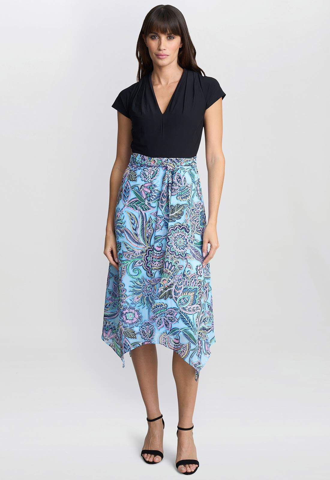 Gina Bacconi Black Charlotte Handkerchief Skirt Dress