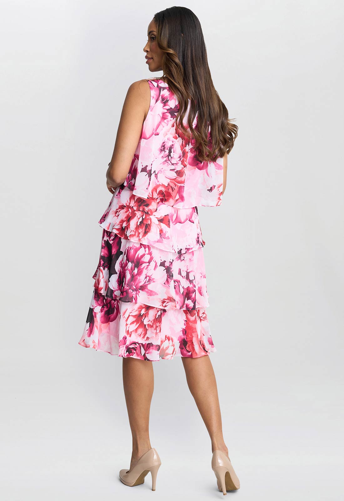 Gina Bacconi Pink Mila Floral Tier Dress