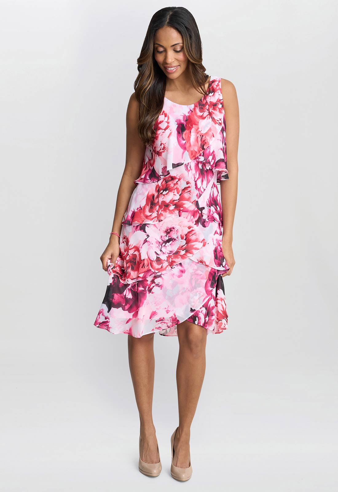 Gina Bacconi Pink Mila Floral Tier Dress