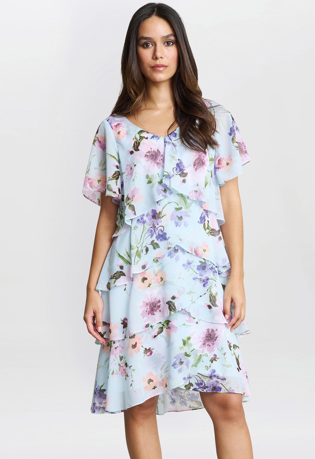 Gina Bacconi Blue Cynthia Floral Tier Dress