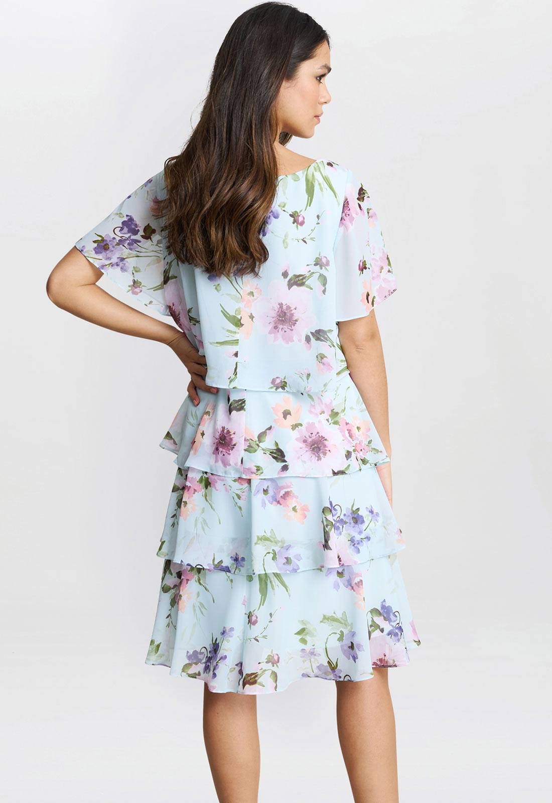 Gina Bacconi Blue Cynthia Floral Tier Dress