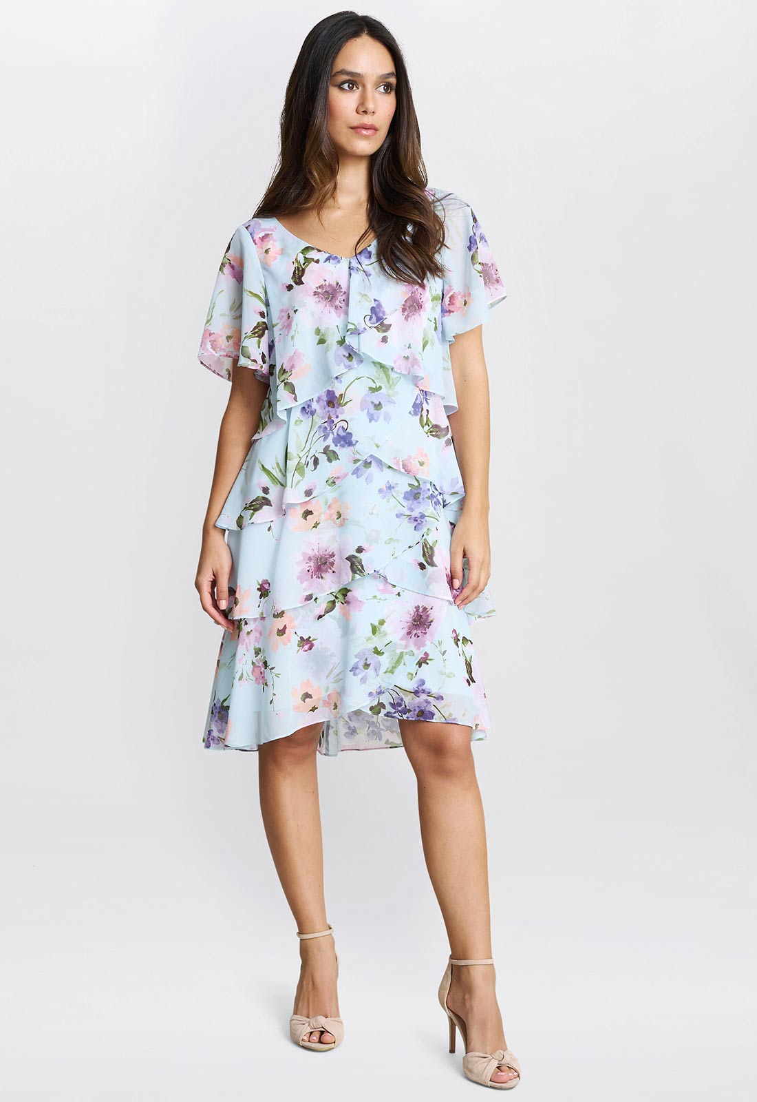 Gina Bacconi Blue Cynthia Floral Tier Dress Gina Bacconi Blue Cynthia Floral Tier Dress