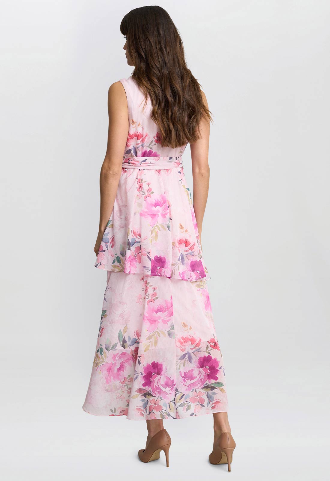 Gina Bacconi Pink Evelynn Floral Wrap Effect Hi-low Dress
