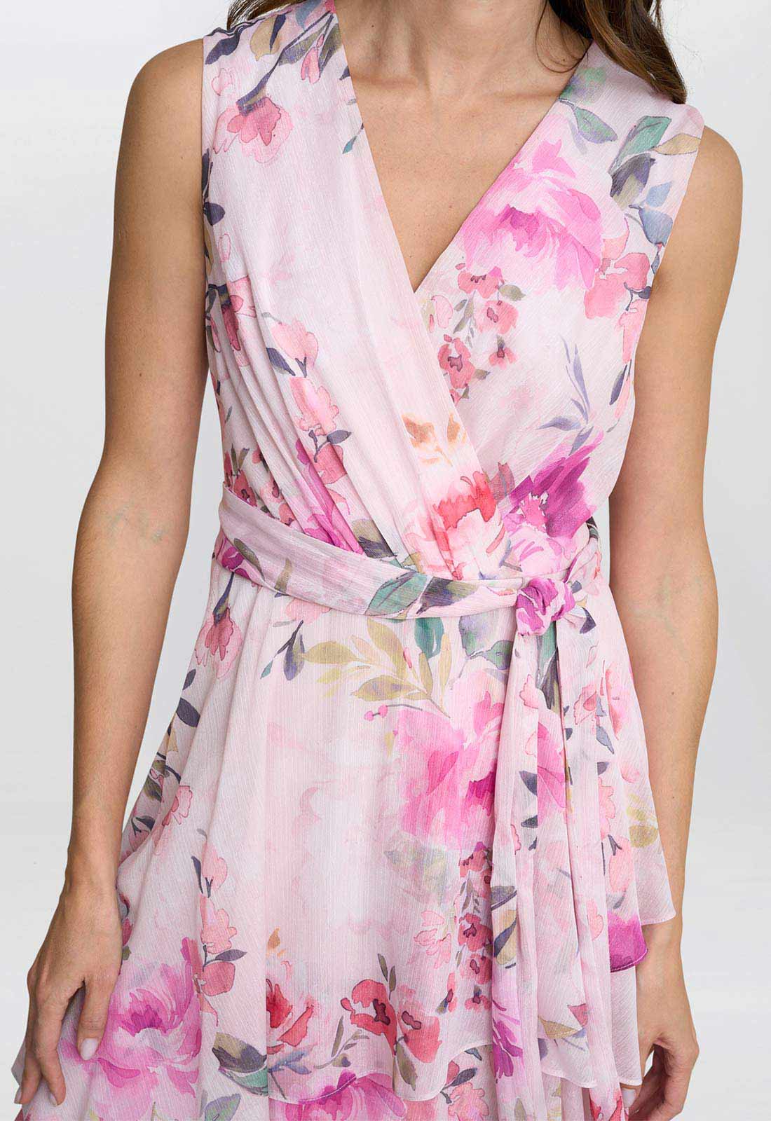 Gina Bacconi Pink Evelynn Floral Wrap Effect Hi-low Dress