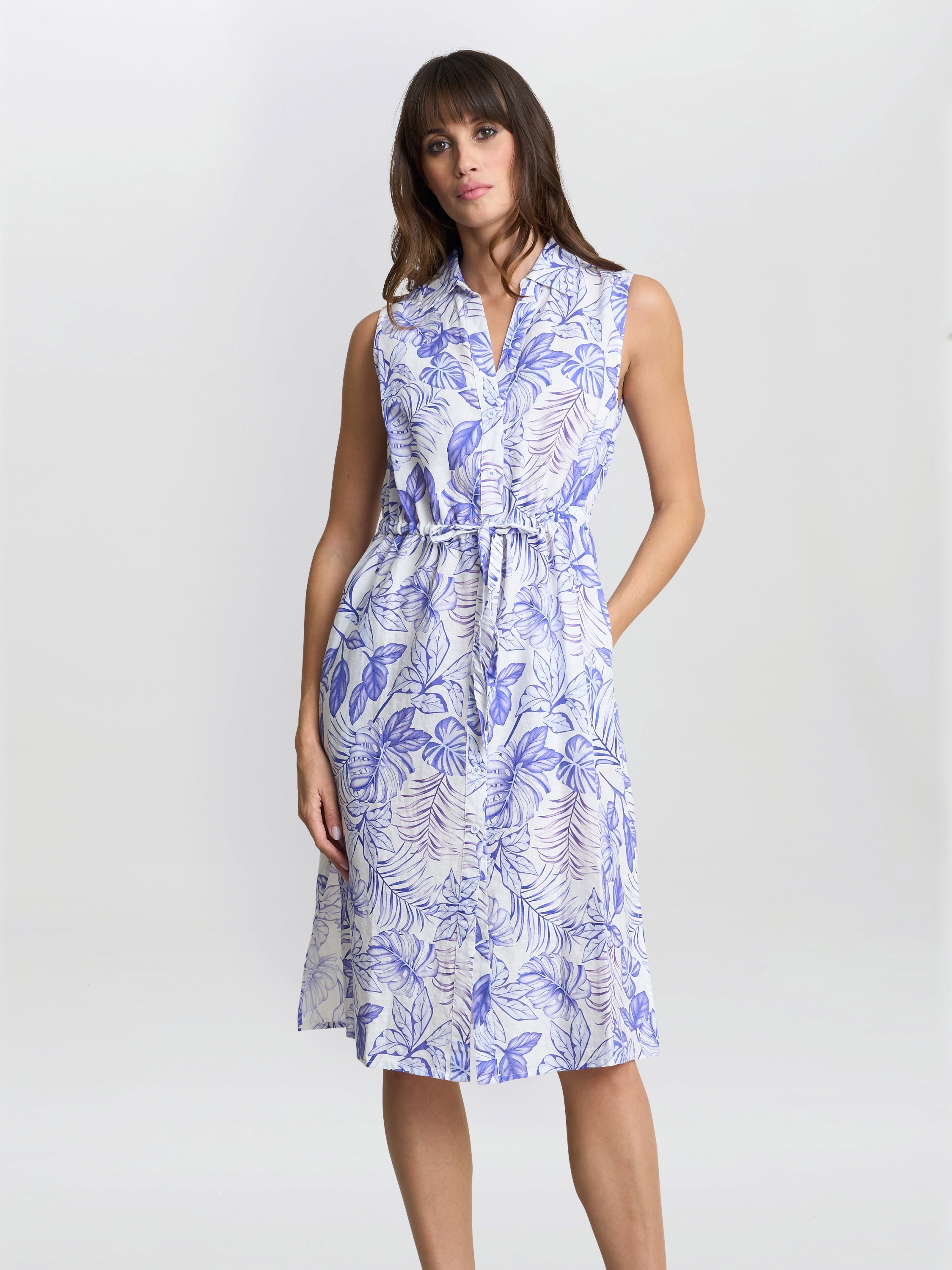 Gina Bacconi Blue Floral Adalynn Shirt Dress