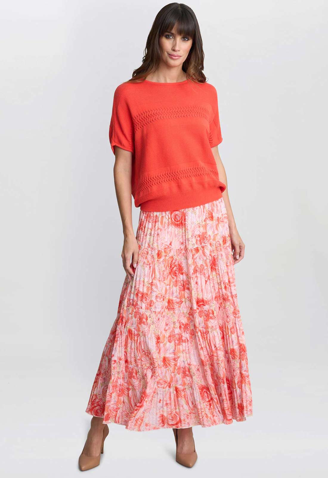 Gina Bacconi Pink Floral Print Isabelle Pleated Skirt