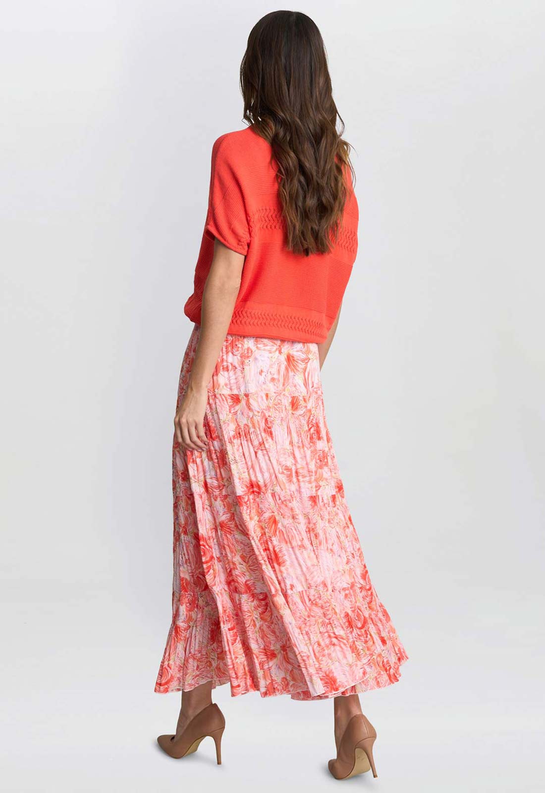 Gina Bacconi Pink Floral Print Isabelle Pleated Skirt