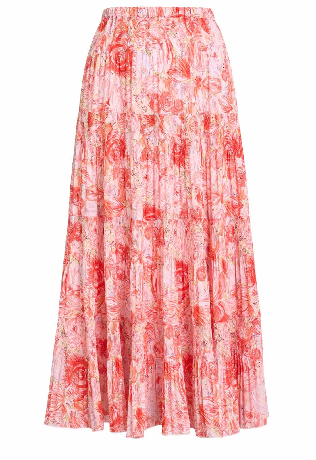 Gina Bacconi Pink Floral Print Isabelle Pleated Skirt