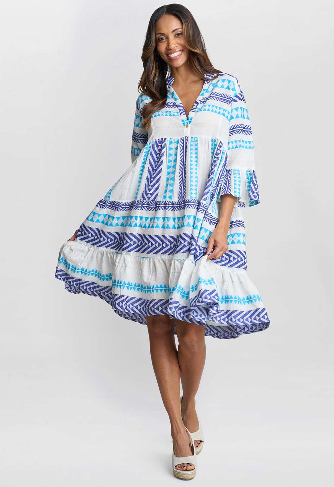 Gina Bacconi Rubina Blue Print Dress