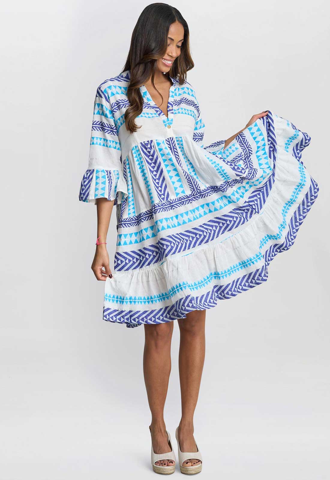 Gina Bacconi Rubina Blue Print Dress