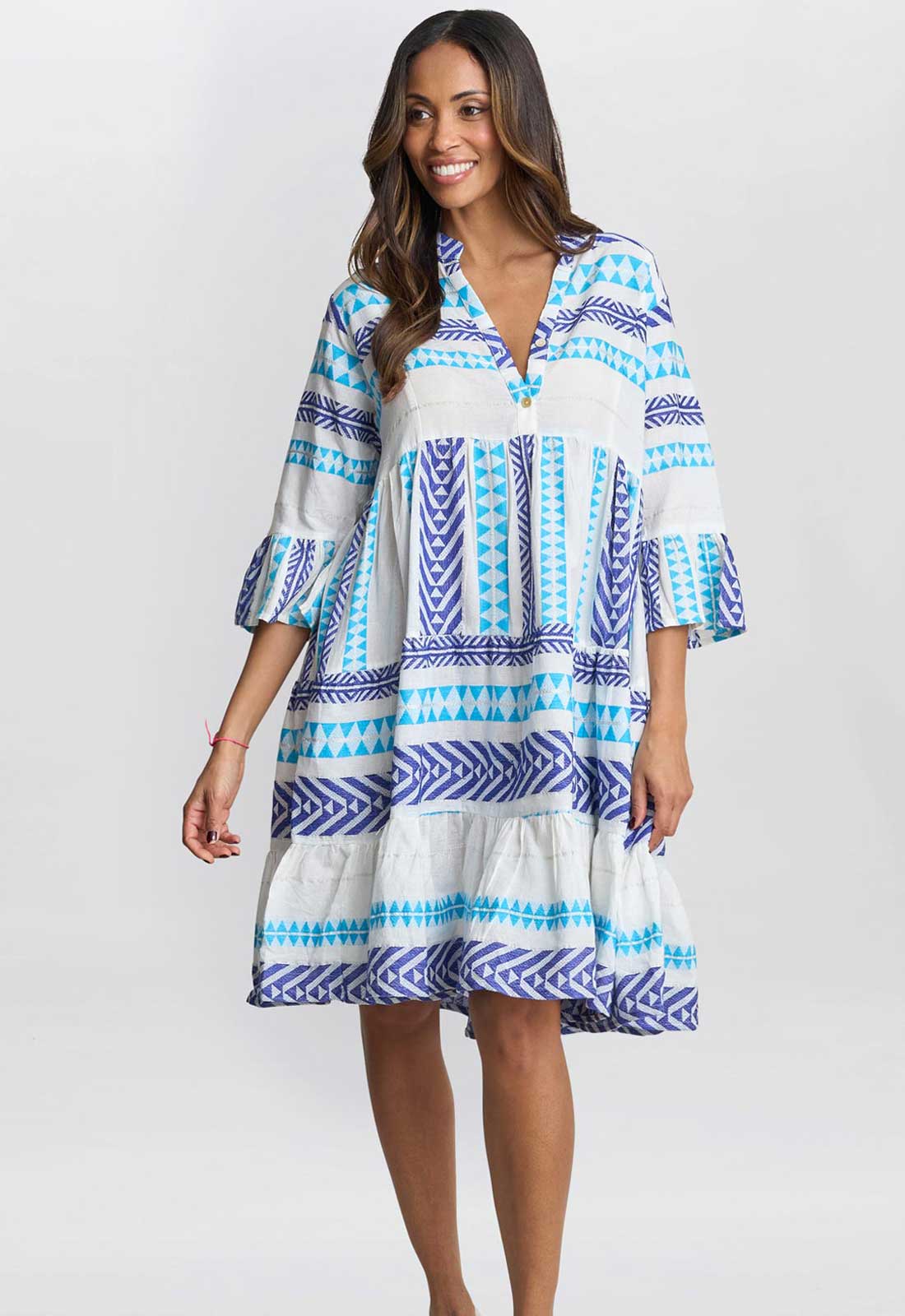 Gina Bacconi Rubina Blue Print Dress