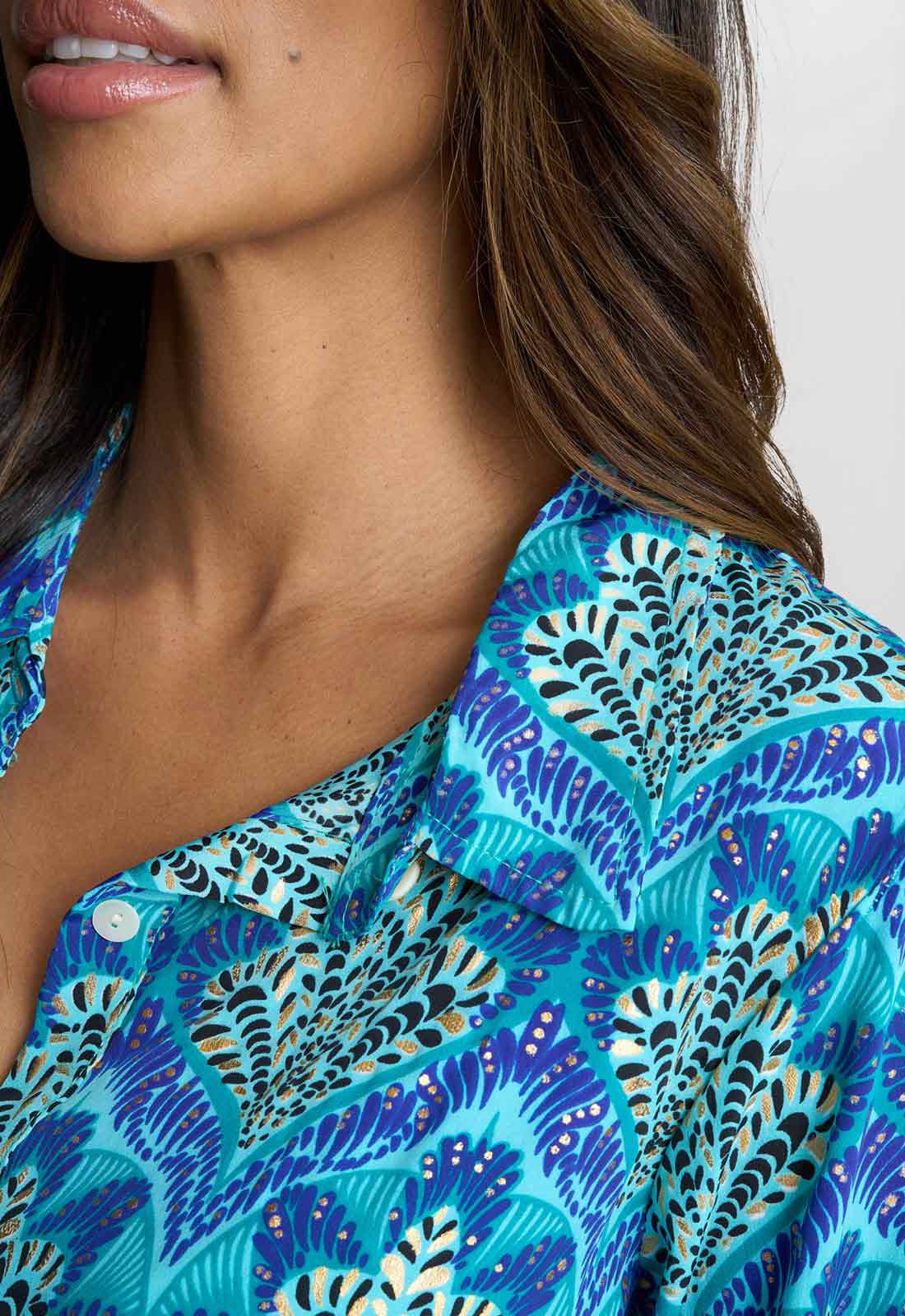 Gina Bacconi Blue and Yellow Lexee Shirt Dress