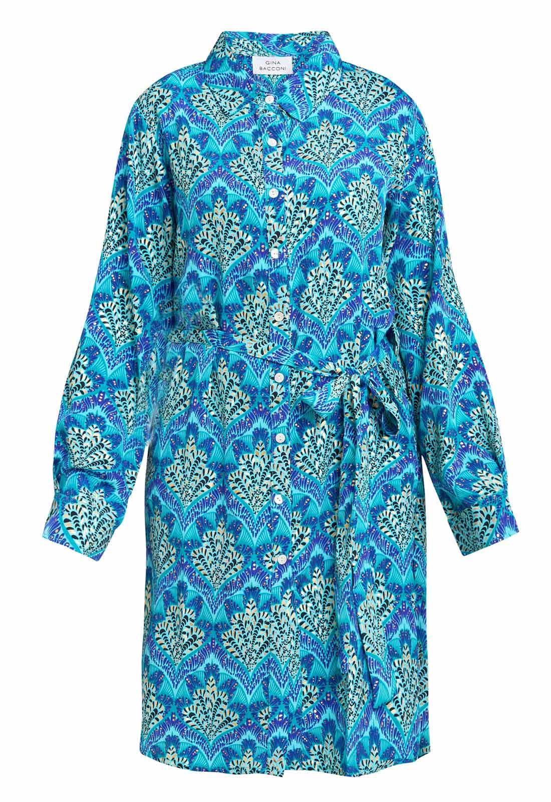 Gina Bacconi Blue and Yellow Lexee Shirt Dress