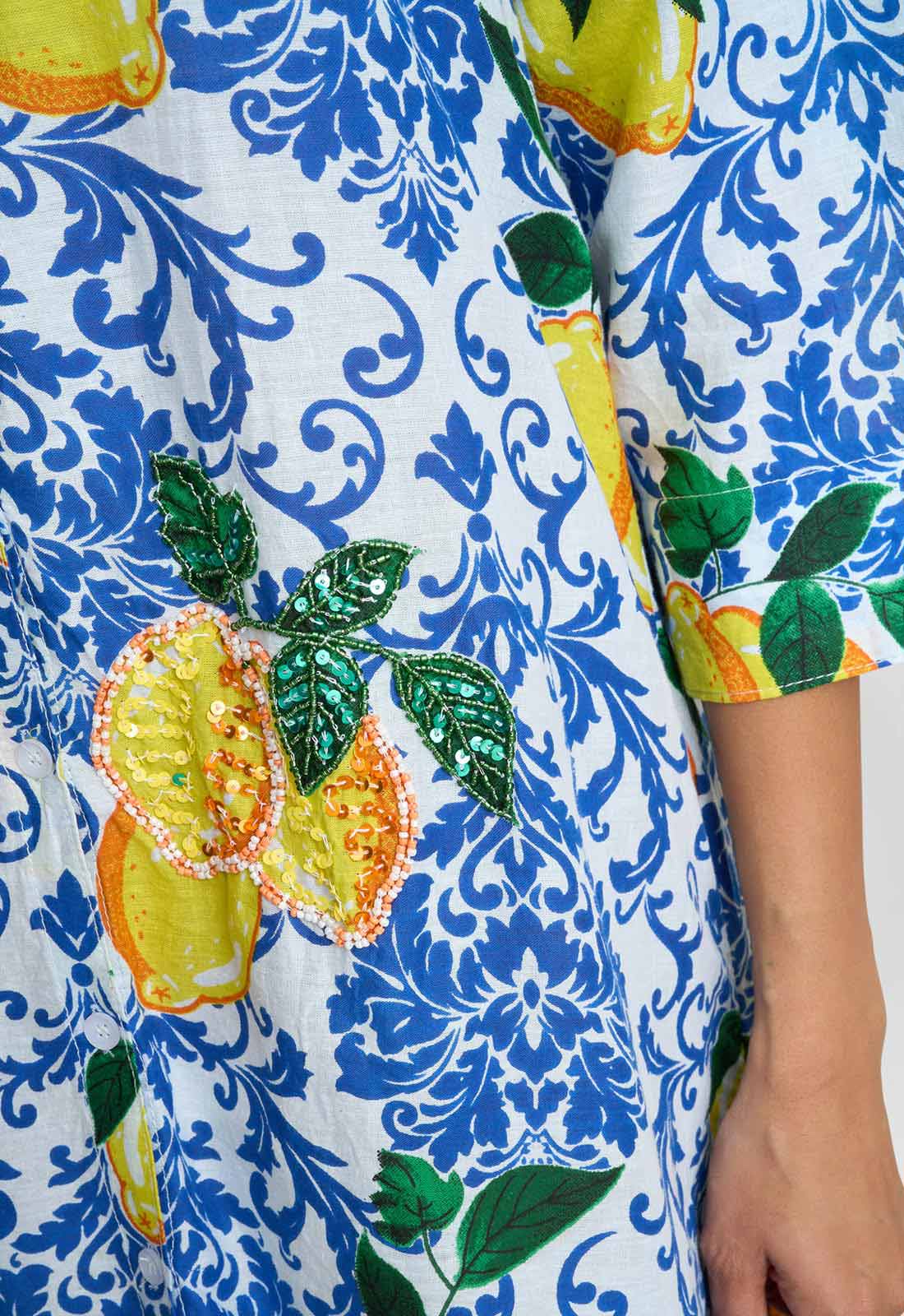 Gina Bacconi Blue and Yellow Lexee Shirt Dress