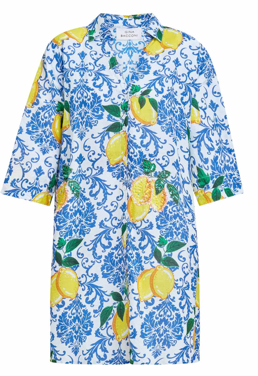 Gina Bacconi Blue and Yellow Lexee Shirt Dress