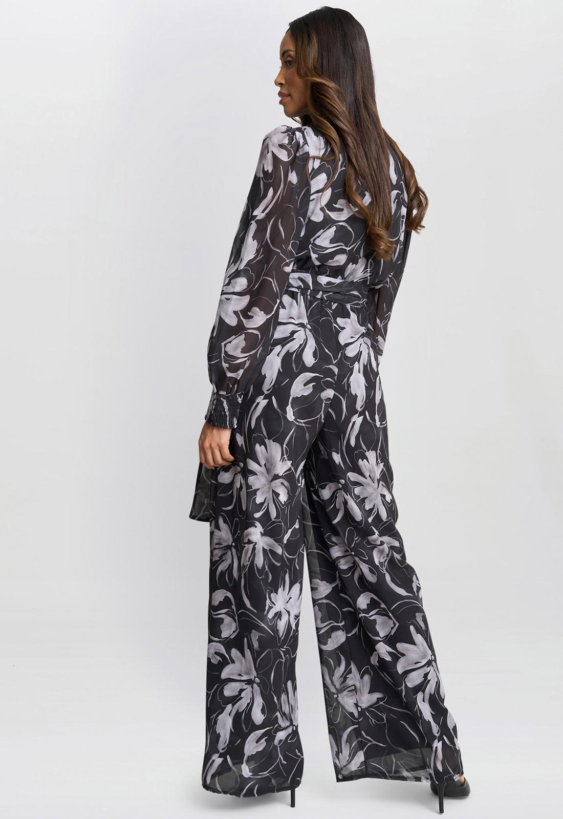 Gina Bacconi Black and White Kourtney Chiffon Jumpsuit