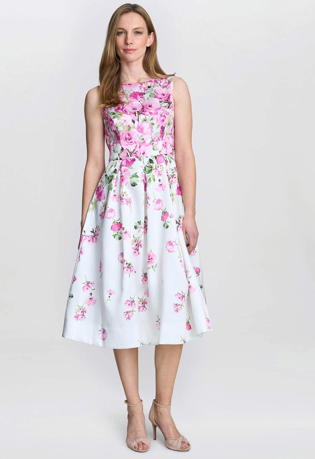 Gina Bacconi White Floral Sophia Midi Dress