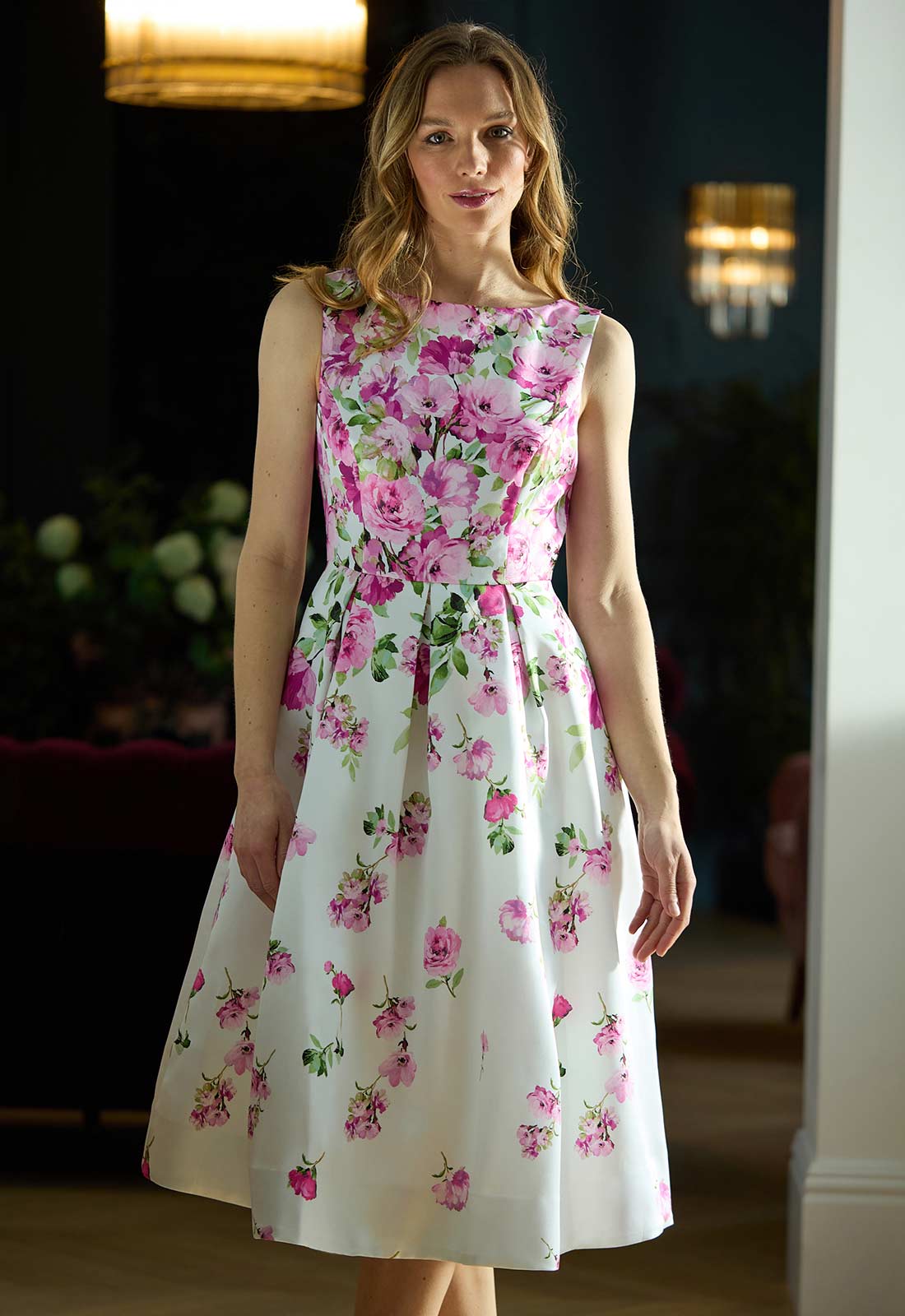Gina Bacconi White Floral Sophia Midi Dress