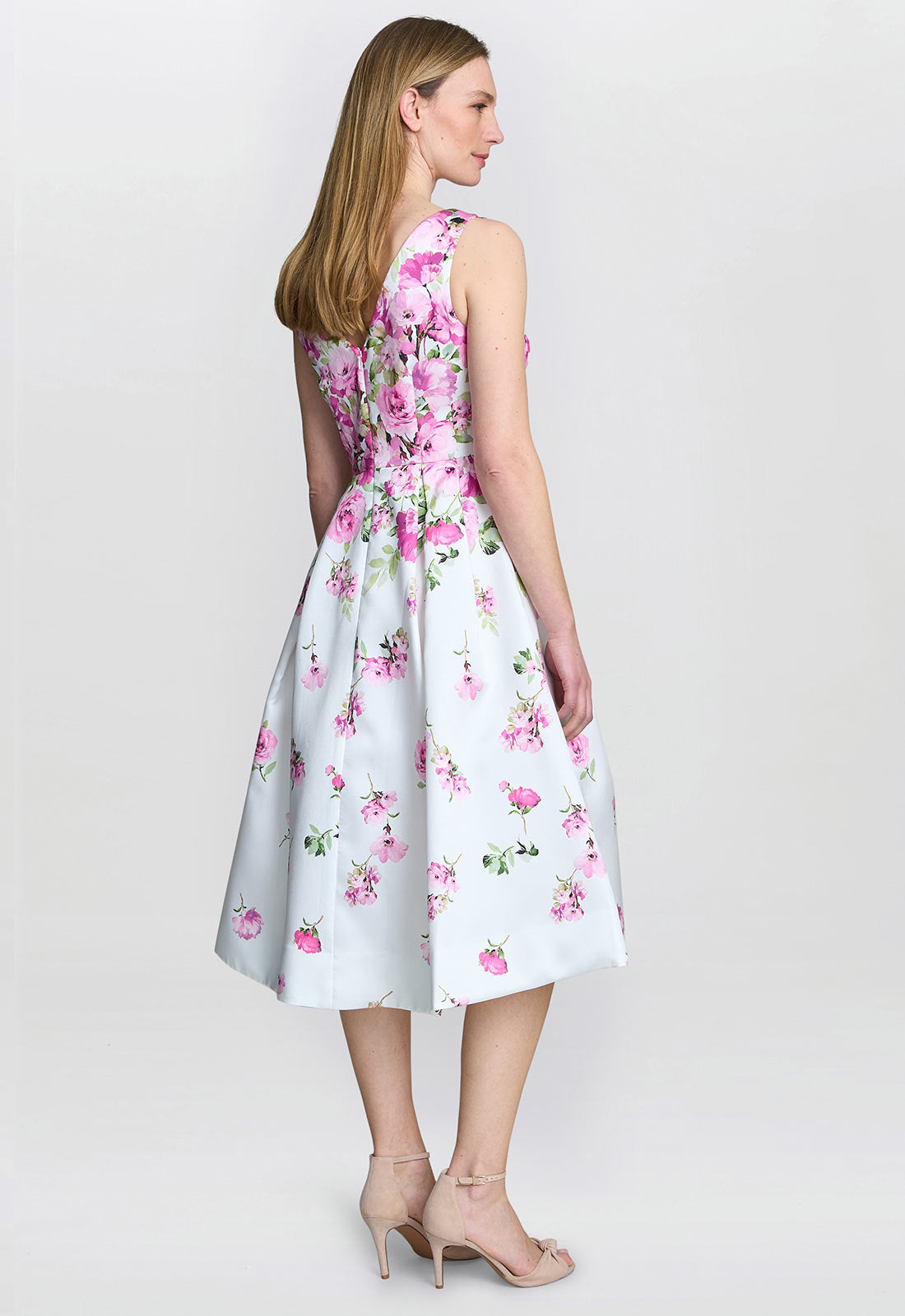 Gina Bacconi White Floral Sophia Midi Dress