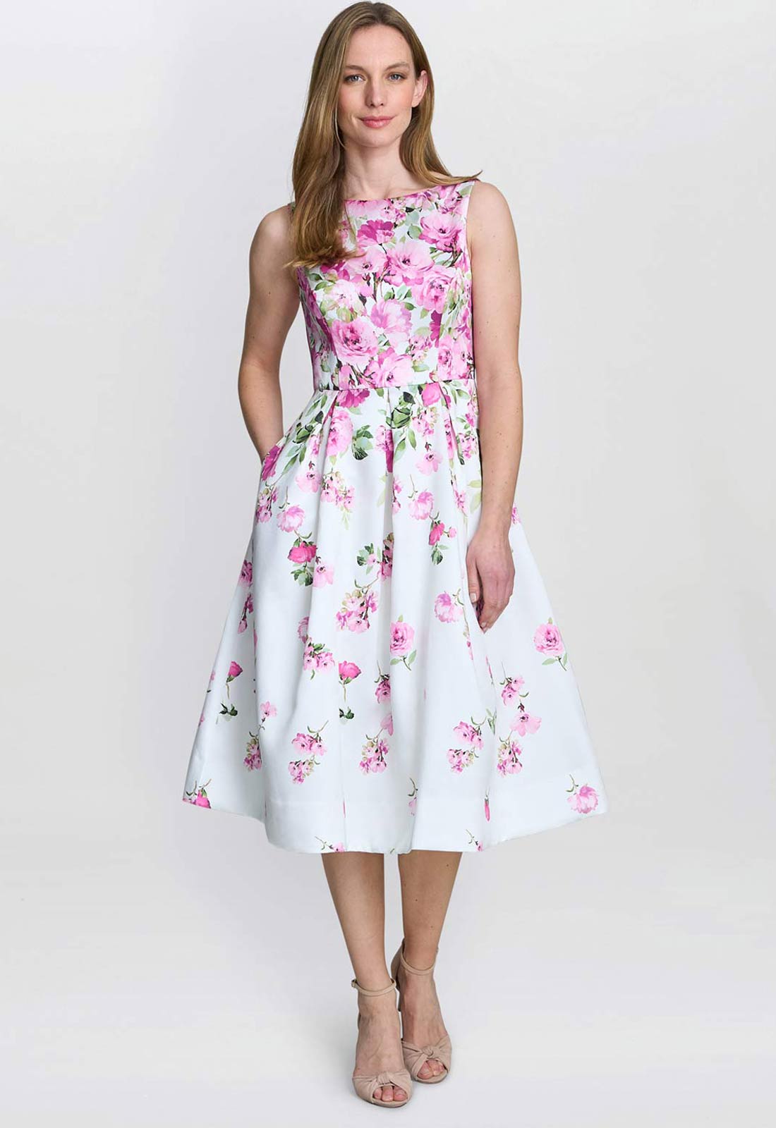 Gina Bacconi White Floral Sophia Midi Dress