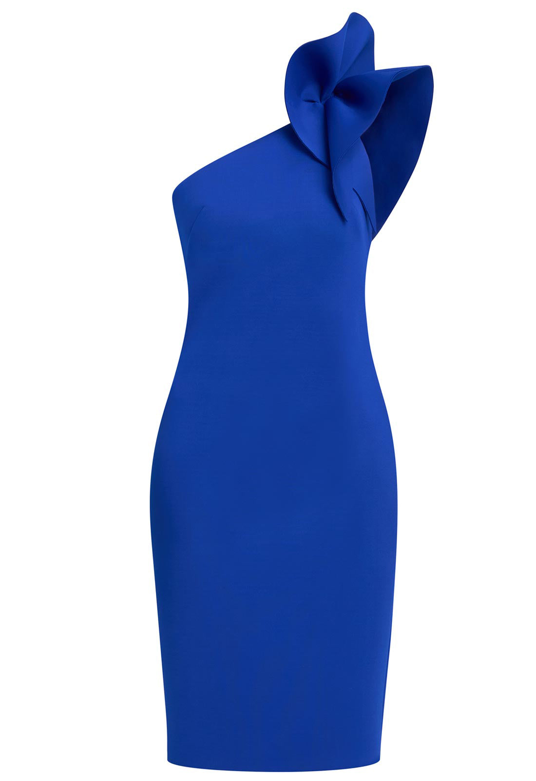 Gina Bacconi Cobalt Valentina Asymmetric Dress With Frill