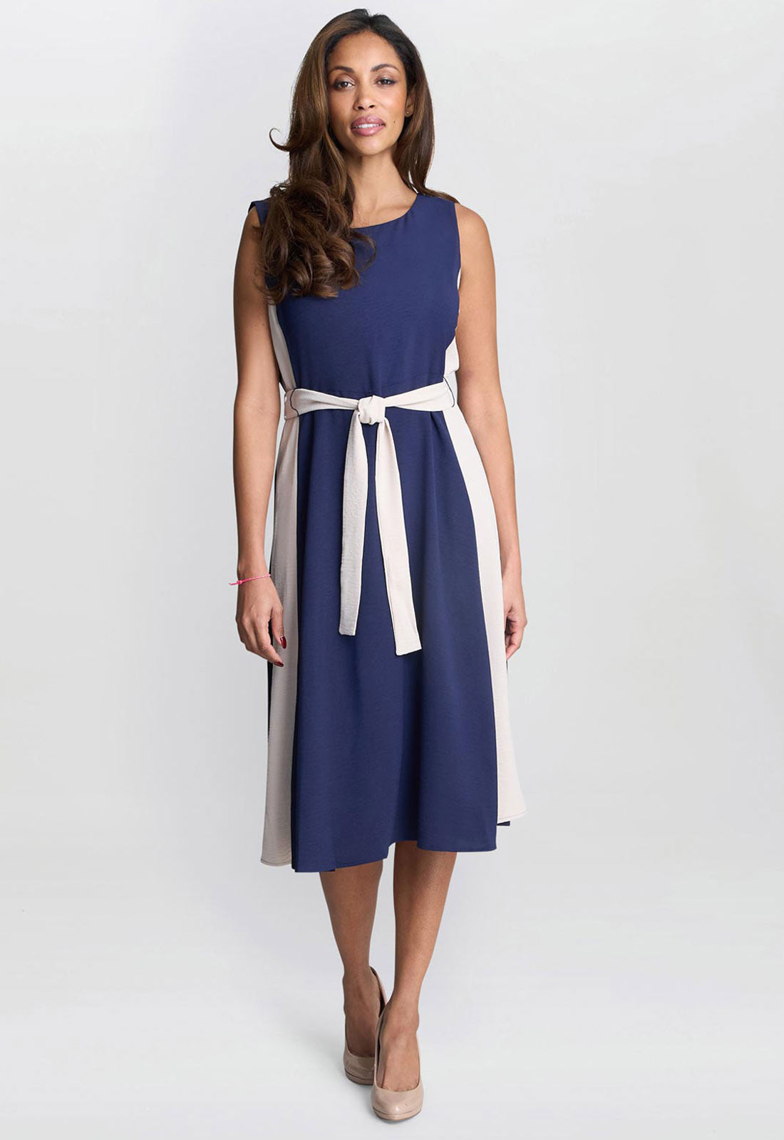 Gina Bacconi Navy Kendall Two Tone Dress