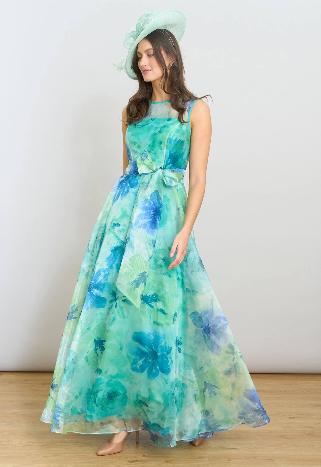Gina Bacconi Green Amy Printed Organza Maxi Dress
