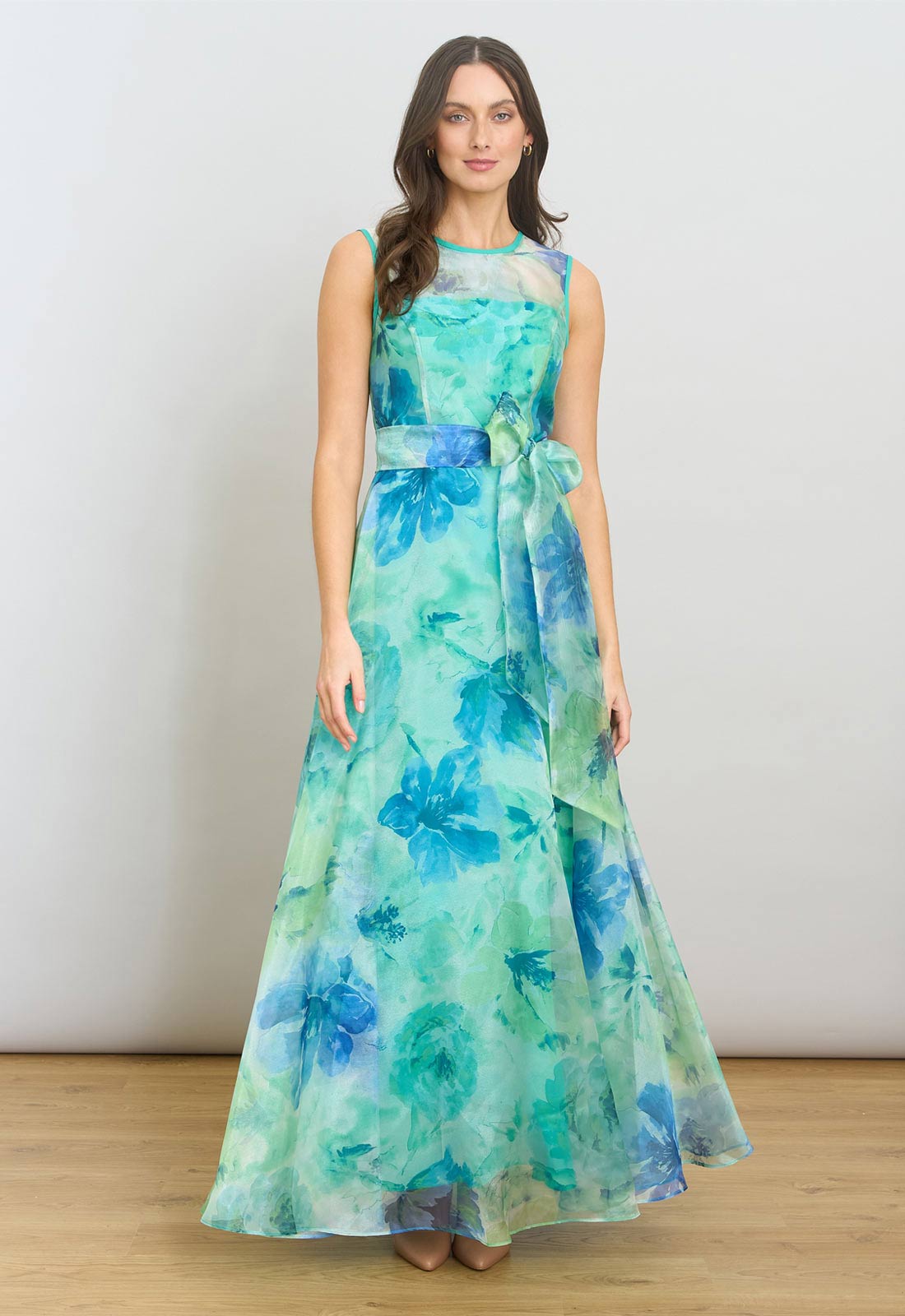 Gina Bacconi Green Amy Printed Organza Maxi Dress