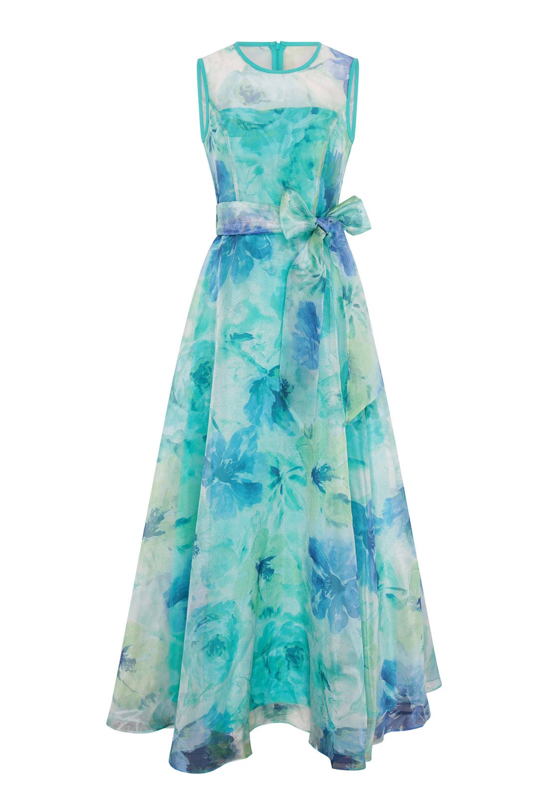 Gina Bacconi Green Amy Printed Organza Maxi Dress