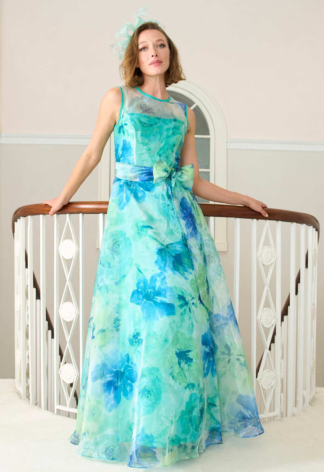 Gina Bacconi Green Amy Printed Organza Maxi Dress