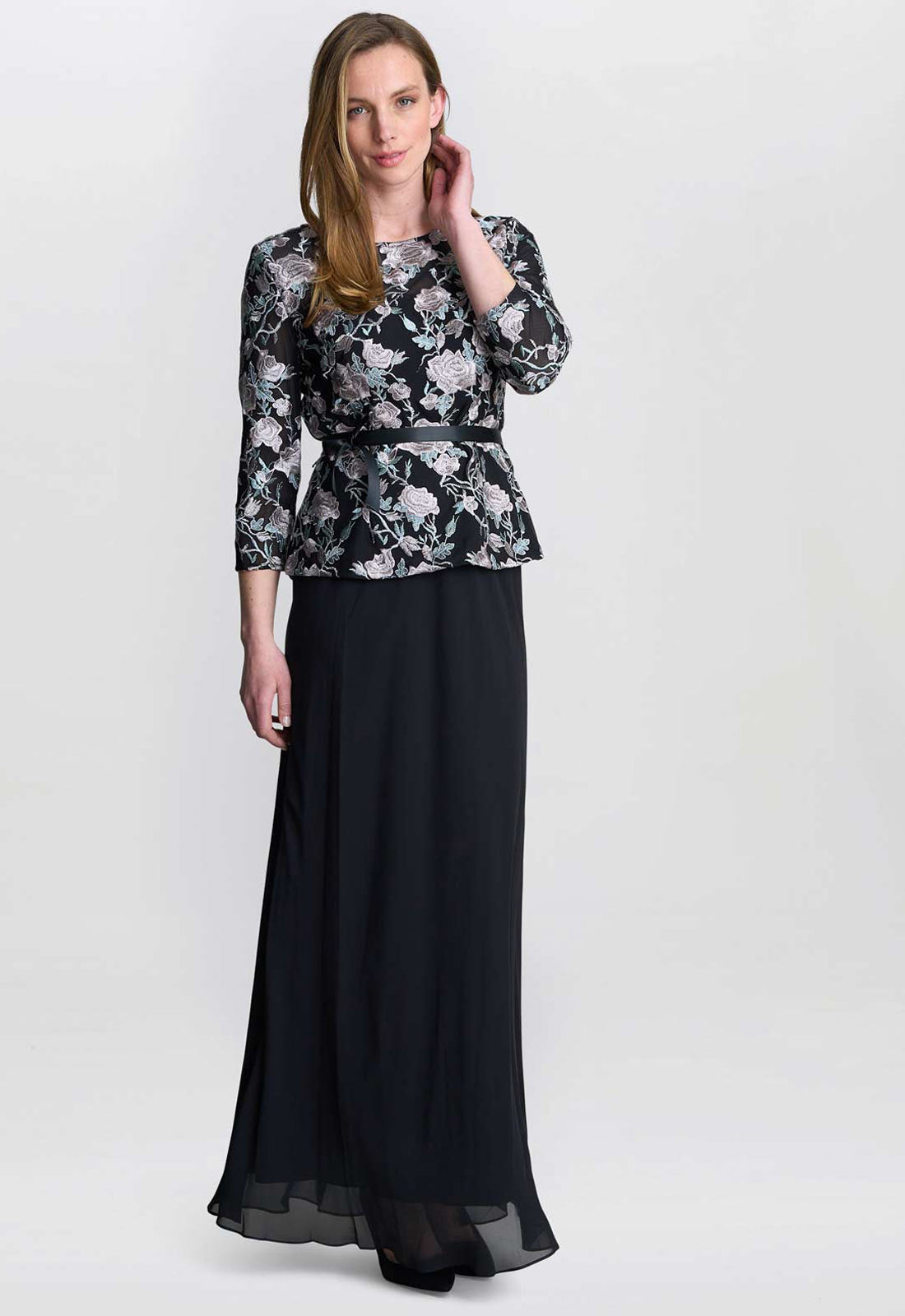 Gina Bacconi Black / Pink Brandy Embroidered Blouse With Tie Belt