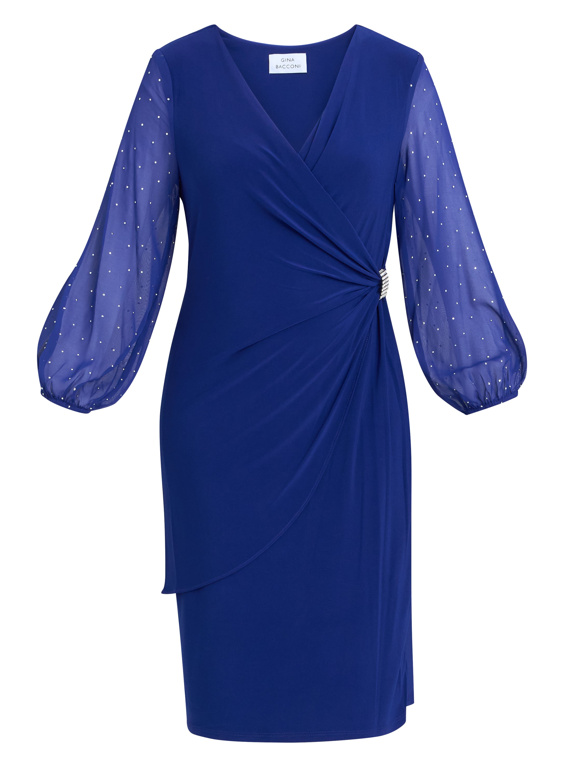 Gina Bacconi Royal Blue Elaine Wrap Dress With Stud Sleeve