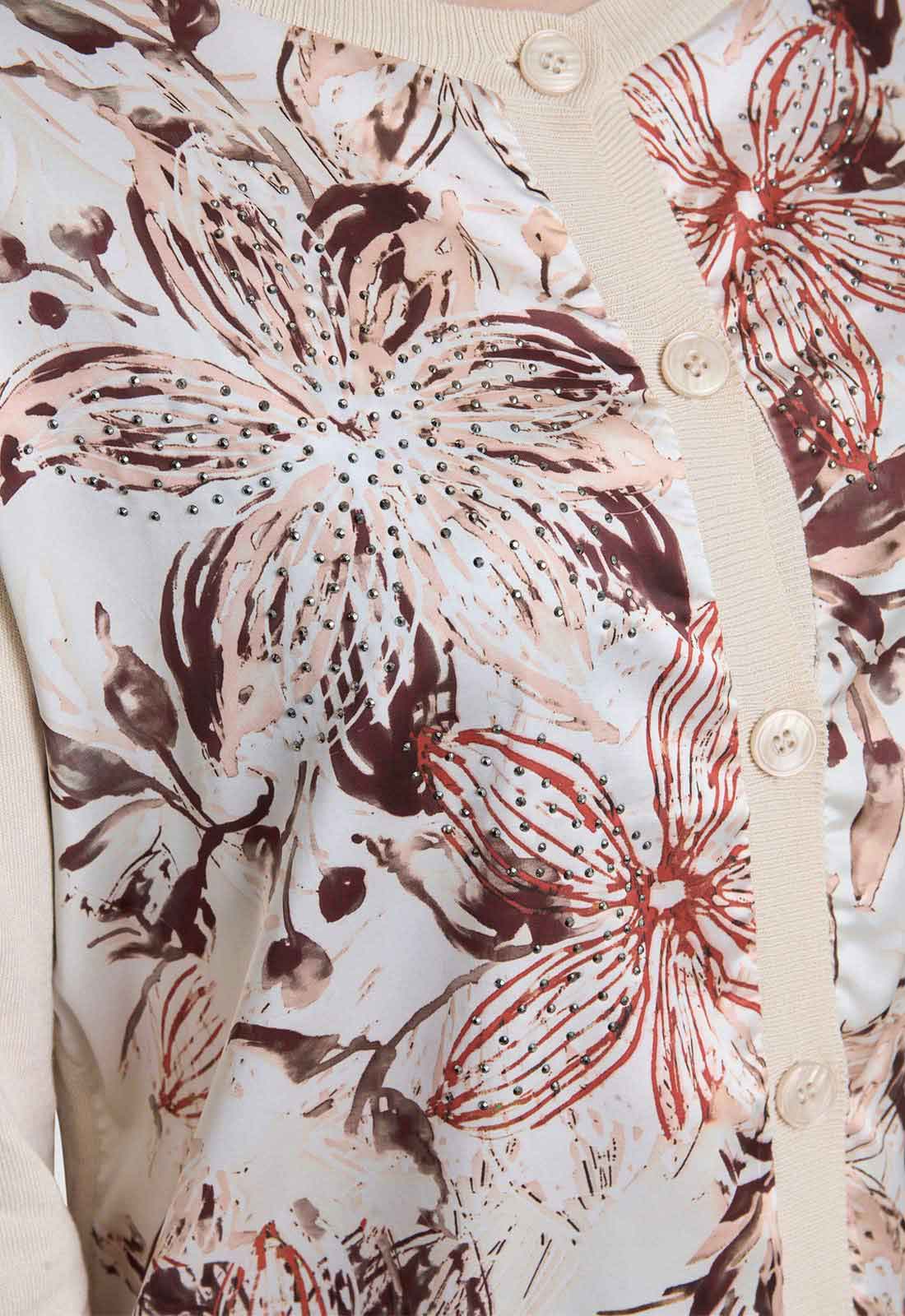 Gina Bacconi Beige Vilma Floral Satin Front Cardigan