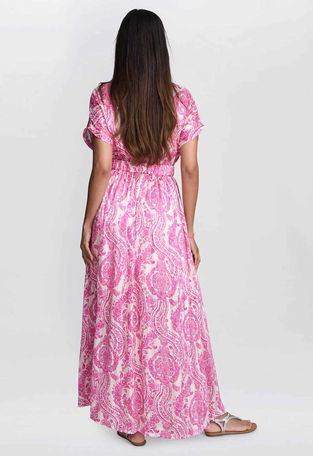 Gina Bacconi FUCHSIA Dotty Elastic Waist Maxi Dress