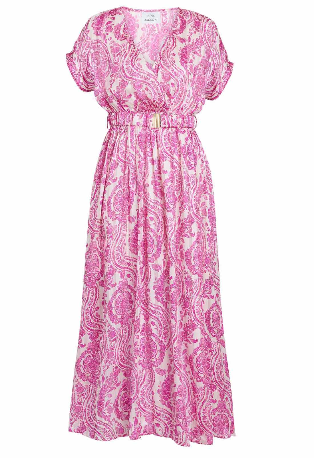 Gina Bacconi FUCHSIA Dotty Elastic Waist Maxi Dress