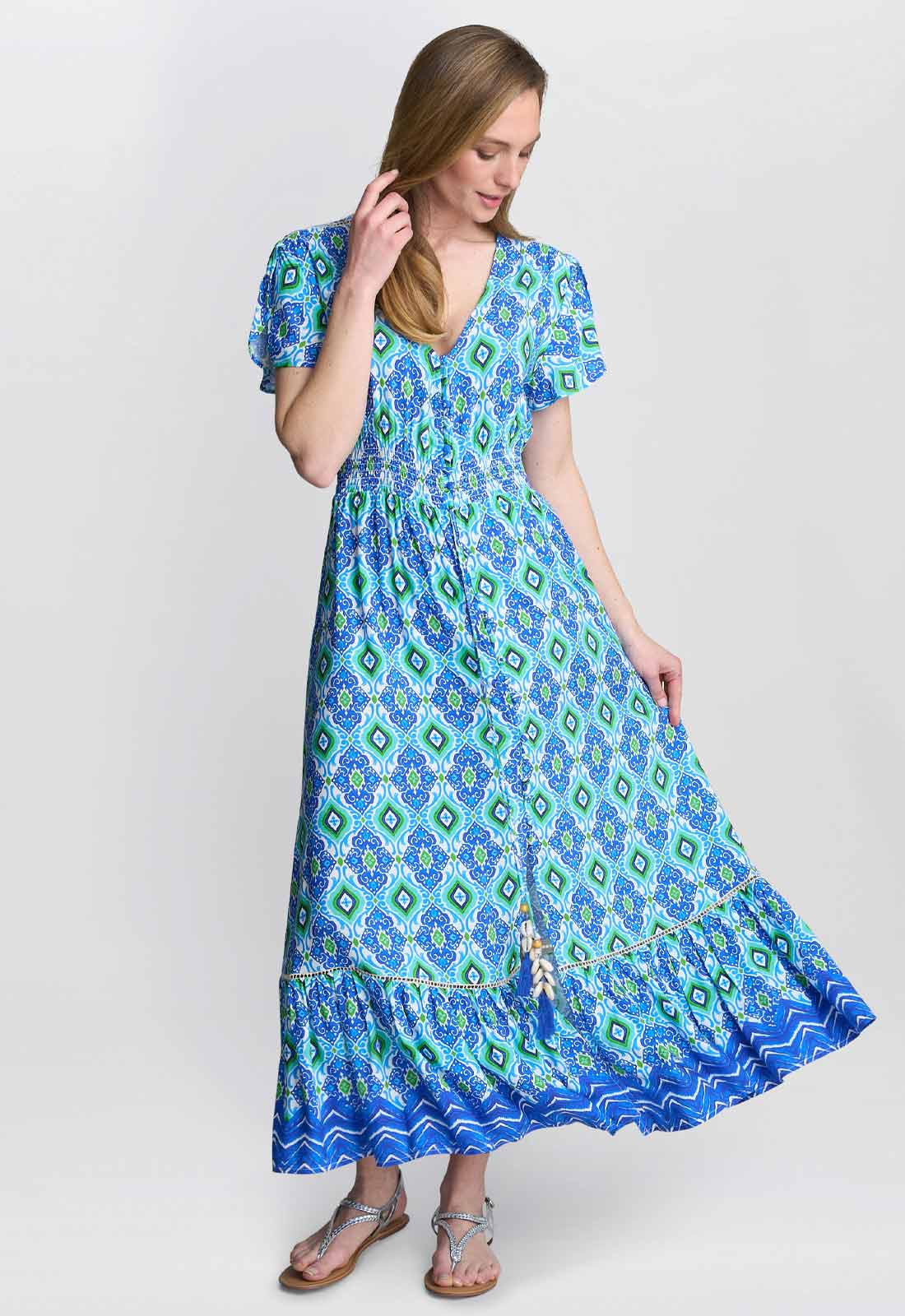 Gina Bacconi BLUE / GREEN Gabi Button Down Dress