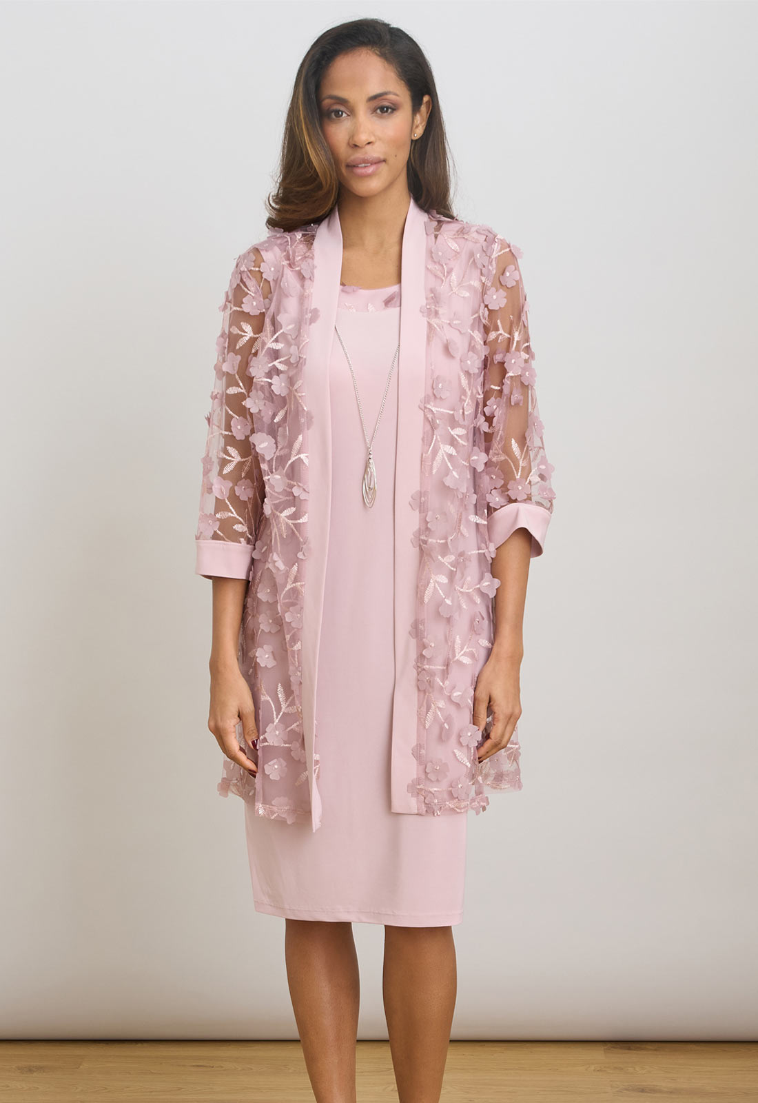 3 piece wedding outfit in pink