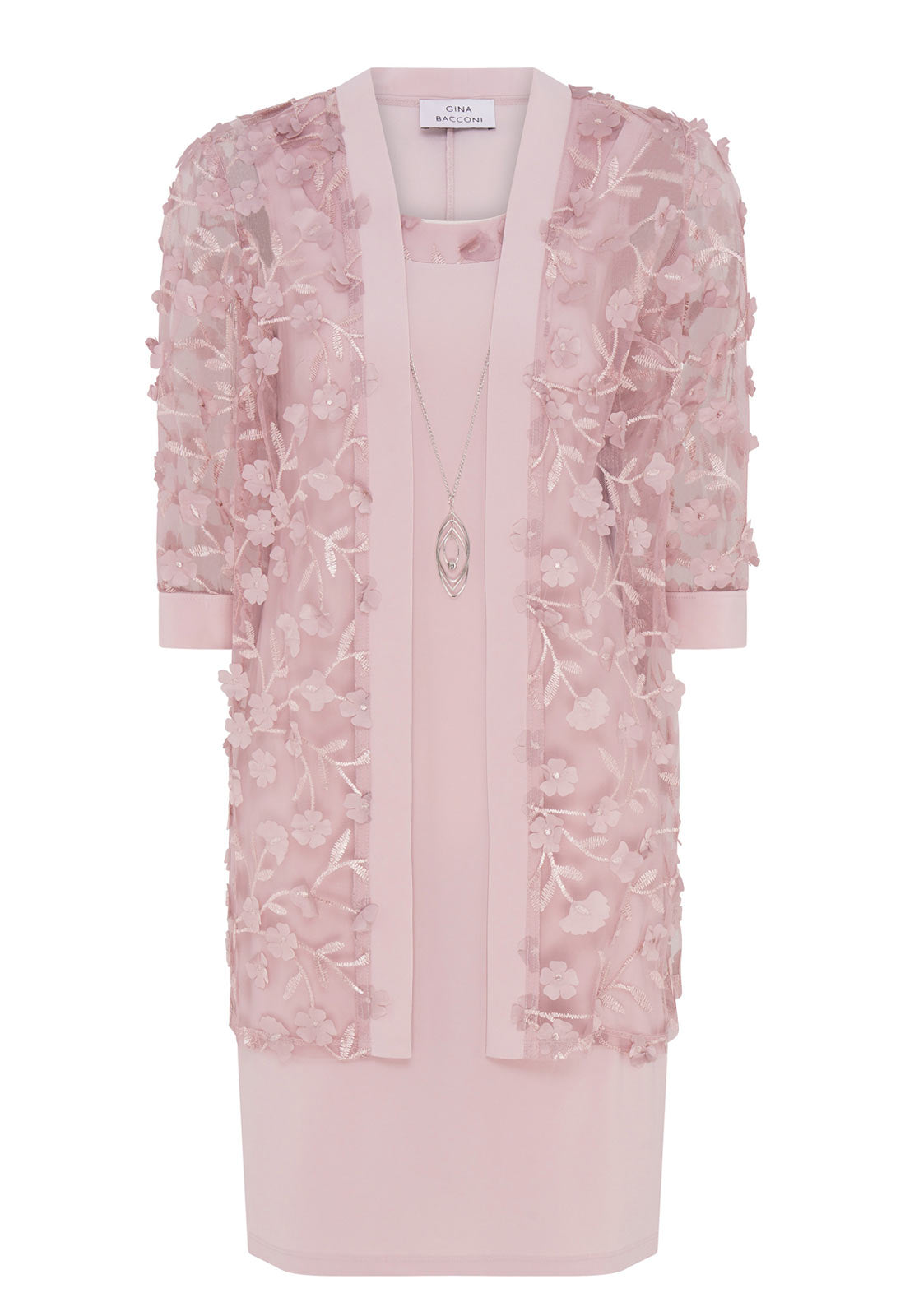 Gina Bacconi Blush Destiny Floral Applique Dress And Jacket With Detachable Necklace