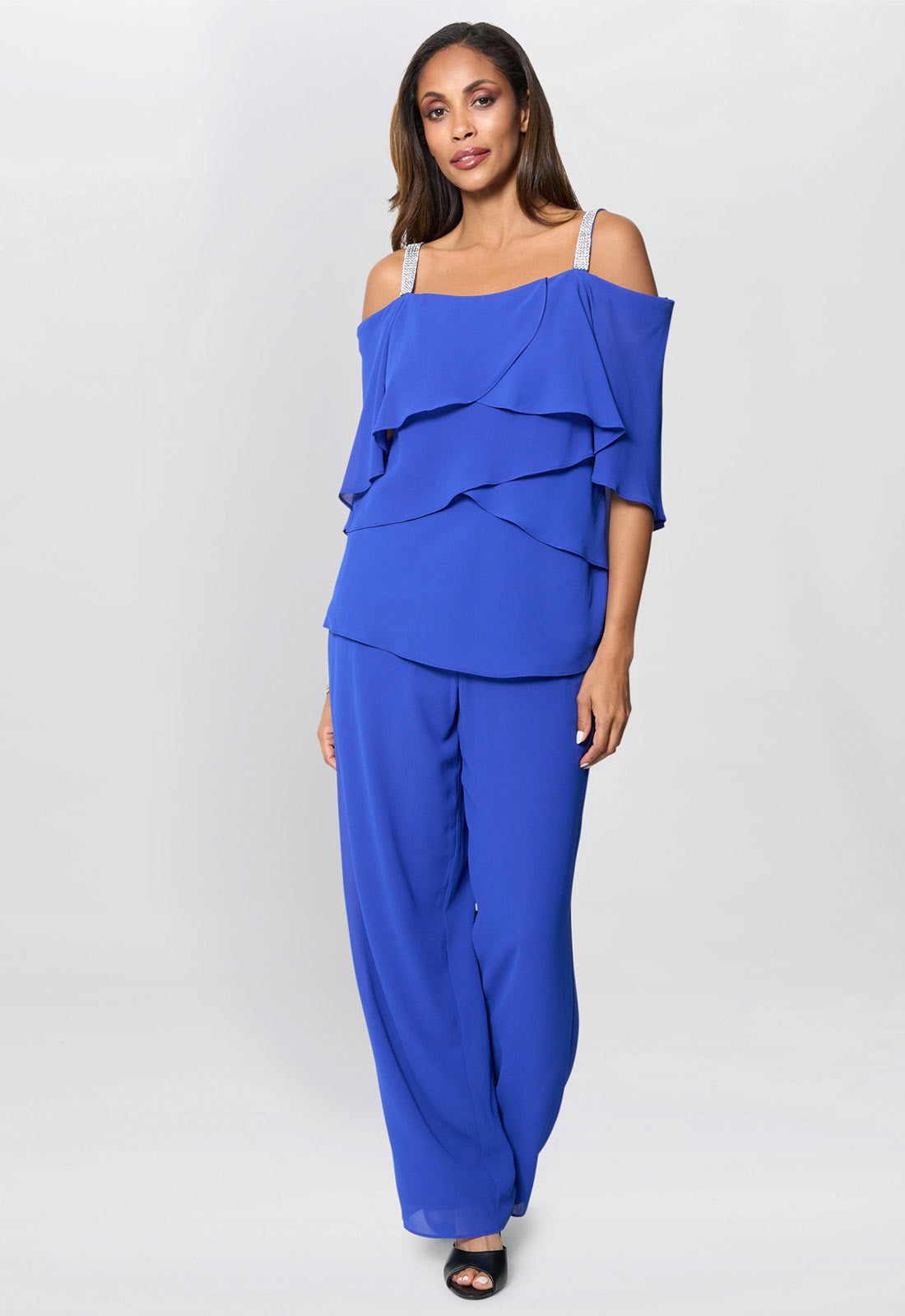Gina Bacconi Royal Darla Frill Top Trouser Set