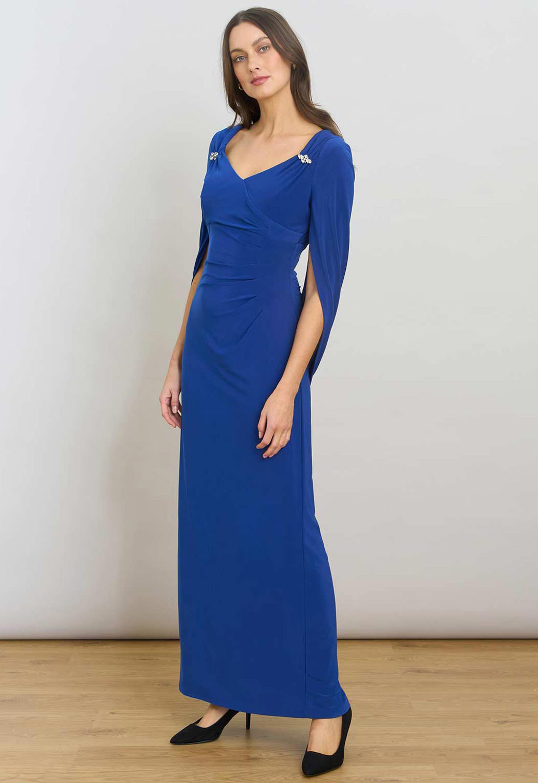 Gina Bacconi BLUE Jenna Draped Back Shoulder Maxi Dress