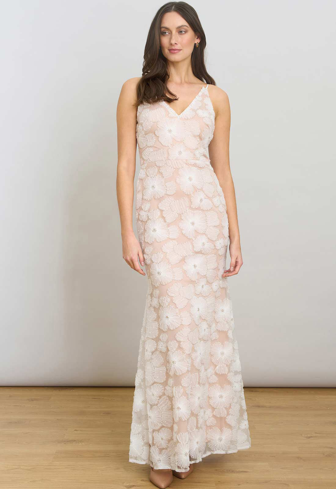 Gina Bacconi WHITE Eleni Beaded Soutache Maxi Dress