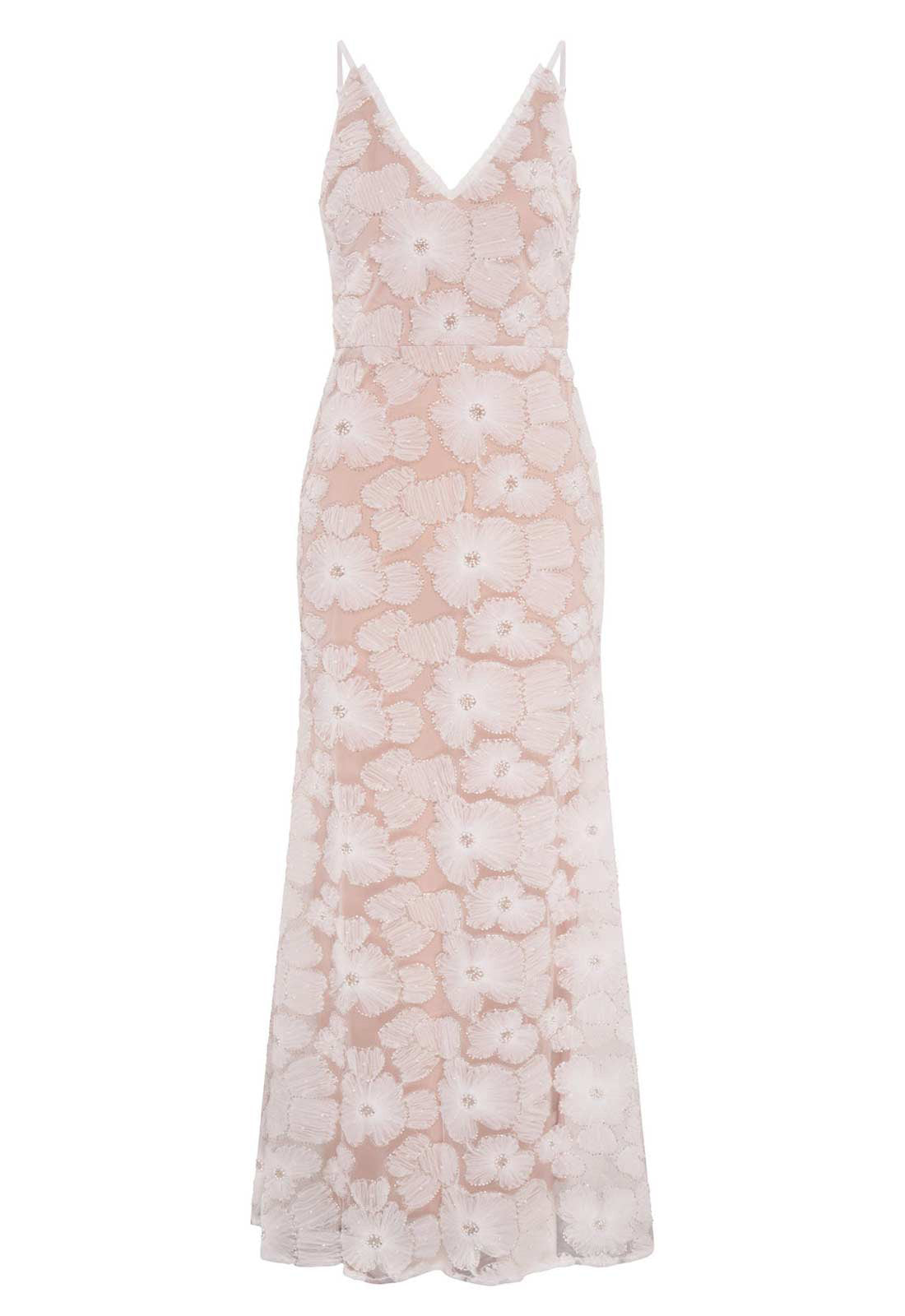 Gina Bacconi WHITE Eleni Beaded Soutache Maxi Dress